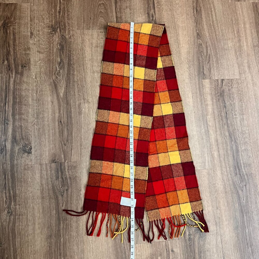 Calzeat of Scotland Border Lambswool Scarf Red Yellow Color Block Plaid - Picture 6 of 8